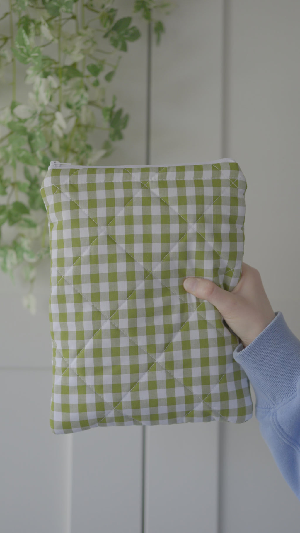 Quilted Olive green gingham book sleeve